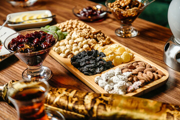 Abundant Wooden Table Displaying a Variety of Delectable Food