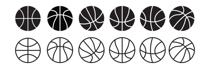 Obraz premium Basketball ball icon set. line and glyph version, outline and filled vector sign. Rubber ball linear and full pictogram. Sports equipment symbol, logo Vector illustration.