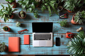 A Sleek and Stylish Setup with a Laptop Computer Surrounded by Essential Office Supplies, Creating the Perfect Environment for Productivity and Creativity."