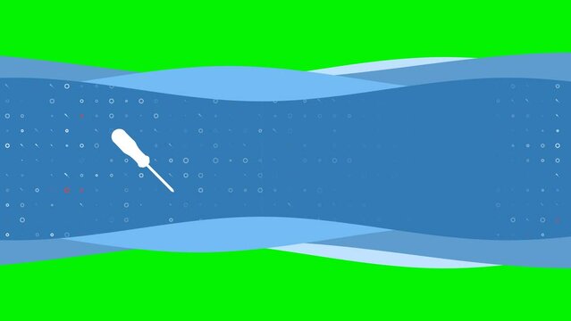Animation of blue banner waves movement with white a screwdriver symbol on the left. On the background there are small white shapes. Seamless looped 4k animation on chroma key background