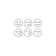 Emoji face emoticon funny line eight black icon expression smiley face human mood, flat vector isolated set. Big set of emojis. Emoji. Funny emoticon faces with facial expressions. Emoticon outline.