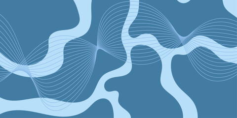 Abstract background with waves for banner. Medium banner size. Vector background with lines and shapes. Blue color. Water, ocean. Brochure, booklet