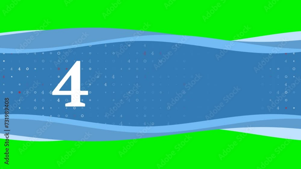 Aufkleber animation of blue banner waves movement with white number four symbol on the left. on the background