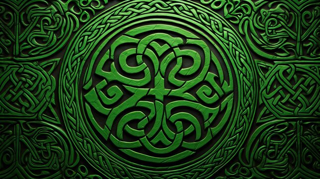 Intricate green celtic patterns background design for artistic projects and designs