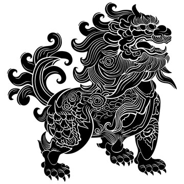 Silhouette Komainu the Japanese Mythical Creature black color only