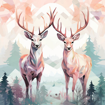 Deer animal abstract wallpaper in pastel colors