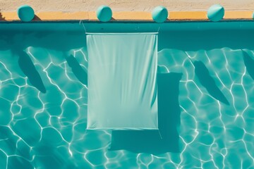 Blue Fabric Floating on Water Surface of Swimming Pool with Buoys on Edge