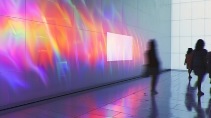 Vivid abstract projection on wall with silhouette of a person, symbolizing digital art and modern creative expression