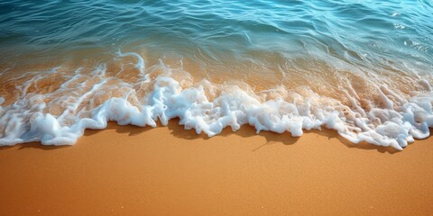 Detail Of Gentle Ocean Waves Rolling Onto Golden Sand At Beach. Concept Beach Landscape, Ocean Waves, Golden Sand, Tranquil Scenery