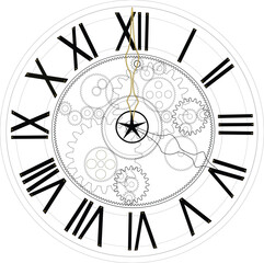 Vintage Clock. Old retro mechanism with gears and hands