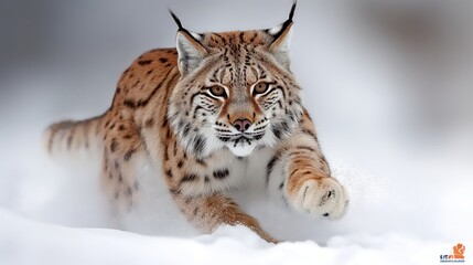 Obraz premium a lynx walks in the forest and looks into the camera created by AI