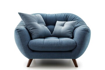 Blue armchair isolated with clipping mask, front view.
