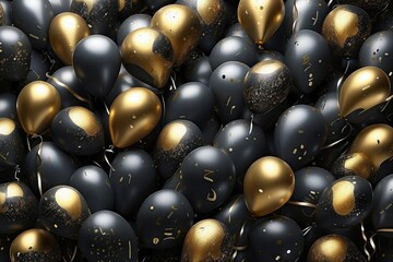 Black and golden balloons with sparkles background