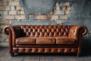 Brown leather chesterfield sofa couch original.