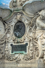 Detail of the medieval Pauli Fountain, Paulibrunnen, in Erlangen, Germany