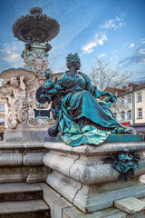 Detail of the medieval Pauli Fountain, Paulibrunnen, in Erlangen, Germany