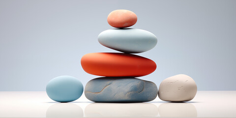 A stack of stones of different colors, neatly stacked on top of each other. Visually appealing balance composition