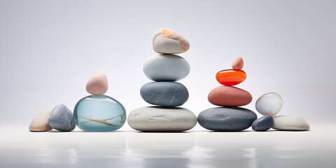 A stack of stones of different colors, neatly stacked on top of each other. Visually appealing balance composition