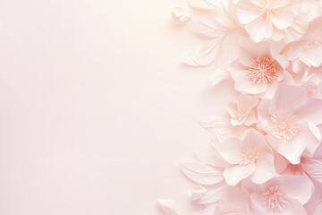 White jasmine flowers on pastel pink background with copy space