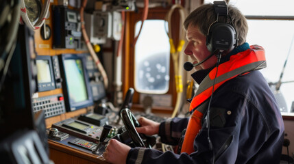With a steady hand the Radio Officer directs a distress call to the nearest coast guard seeking istance for a member of the crew in need.