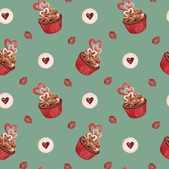 seamless pattern valentines day. romantic watercolor paintings for wrapping paper, fabric, backgrounds and more.