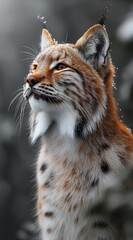 Obraz premium a lynx walks in the forest and looks into the camera created by AI