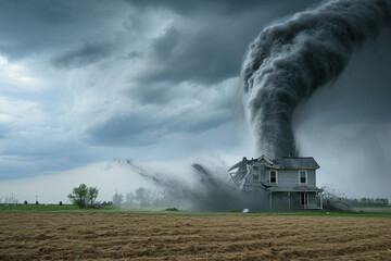 Fototapeta premium A tornado destroying a house, extreme weather conditions