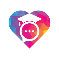 Education talk heart shape concept vector logo design. Graduation hat with chat bubble icon design.