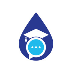Education talk drop shape concept vector logo design. Graduation hat with chat bubble icon design.