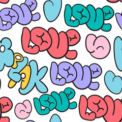 seamless pattern with word love in flat style in vector.love in graffiti style. template for background, wallpaper, textile, print, wrapping
