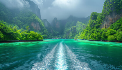 Pileh Lagoon with green emerald ocean at Koh Phi Phi Thailand,generative ai - obrazy, fototapety, plakaty
