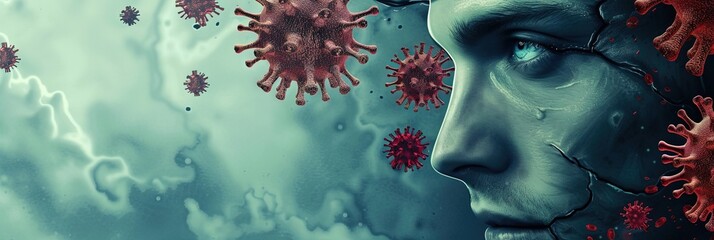 Microorganisms like bacteria and viruses depicted in this concept for microbiology and the human genome