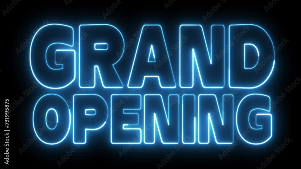 Poster grand opening text font with neon light. luminous and shimmering haze inside the letters of the text