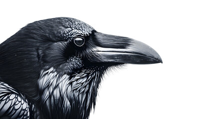 Close-up drawing of raven head isolated on transparent background - obrazy, fototapety, plakaty