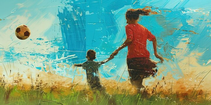 Soccer mom concept with young woman playing soccer on the field