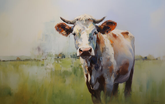 Cow Painting Art Style Print