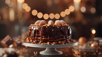Fototapeta na wymiar Multi-Component Cake Made of Caramel and Nuts
