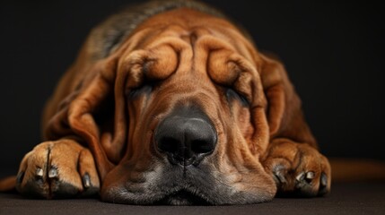 Brown dog dreaming and sleeping on floor