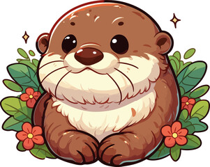 Watercolor isolated vector of the otter 