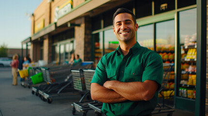 Success Story: Confident Man Displays His New Supermarket with Pride