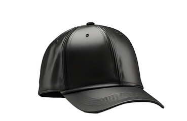 black baseball cap mockup front view, png file of isolated cutout object with shadow on transparent background.