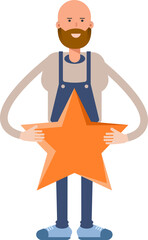Male Barista Character Holding Star
