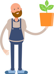 Male Barista Character Holding Plant Pot
