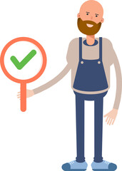 Male Barista Character Showing Check Mark
