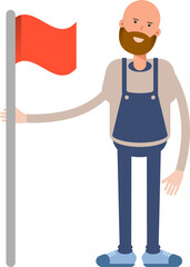 Male Barista Character Holding Flag
