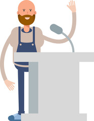 Male Barista Character Speaking on Podium
