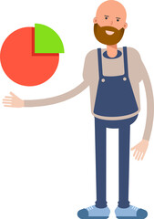 Male Barista Character Holding Pie Chart
