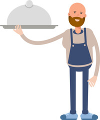 Male Barista Character Holding Food Dish
