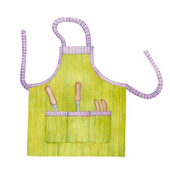 Apron - watercolor hand painted illustration. 
Pink and green - cute colors. 
Great for compositions about garden. 