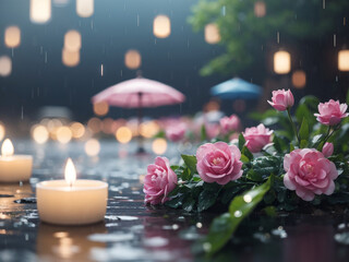 A Rainy Funeral Scene Captured with Bokeh Artistry"

